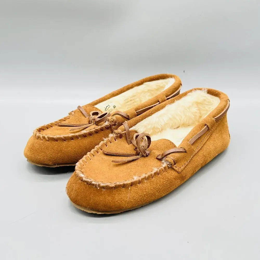 Crewcuts by J Crew Shoes Girls 4 Brown Suede Moccasin Faux Fur Lined Slippers